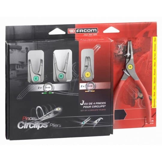 Jeu de 4 pinces circlips intérieures/ extérieures, becs coudés et droits, 18 à 6