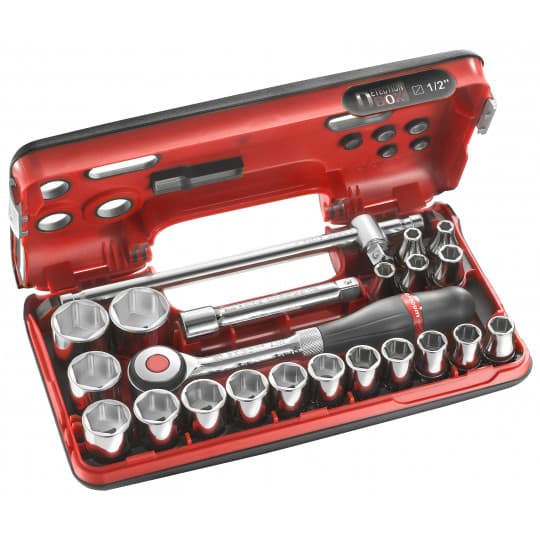 Coffret DBOX cliquet manche rotatif + douilles 1/2'' 6 pans 22 PCS