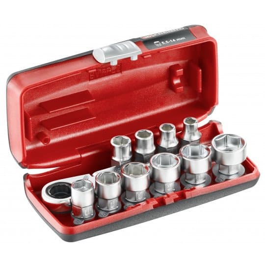 "Coffret de douilles 1/4"" hexagonales avec cliquet R.180"