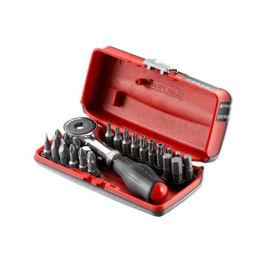 Coffret porte embout à cliquet manche rotatif + 22 embouts de vissage