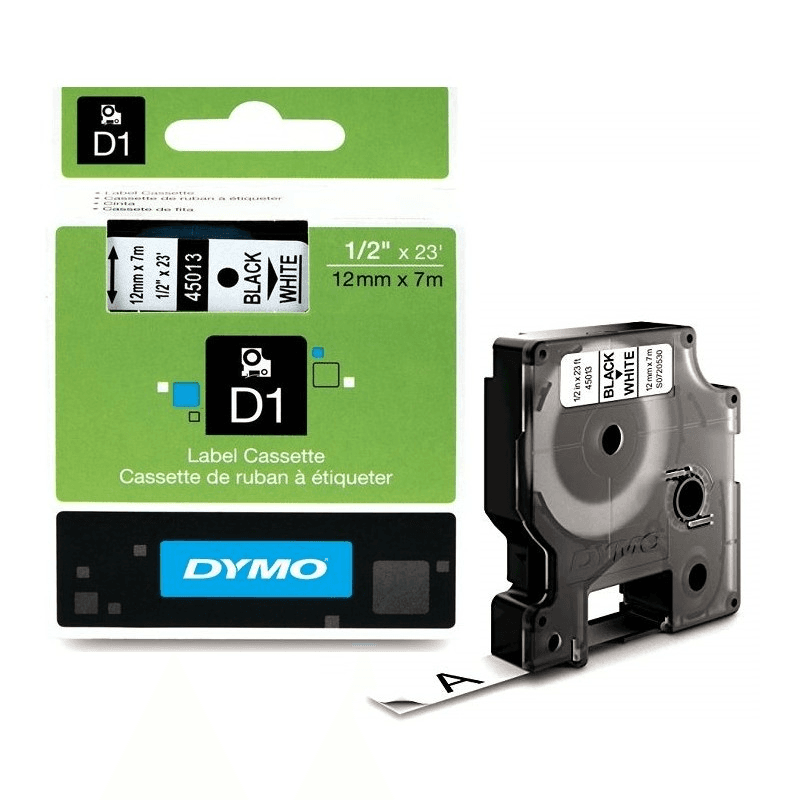 Dymo S0720530, 45013, D1 de ruban à étiqueter 12 x 7 mm noir sur blanc