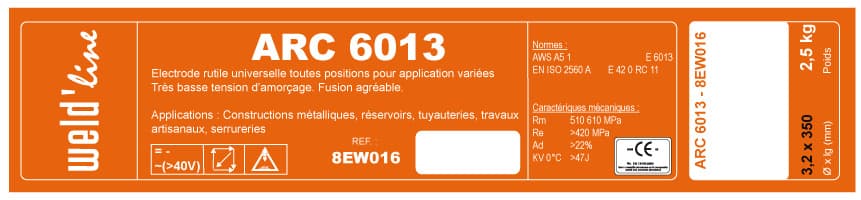 ELECTRODE WELD'line 6013 3.2X350 2,5KG Condition de vente : 2,5