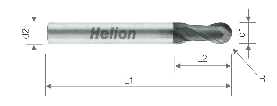 Solid carbide ball end mill Z2 D: 5/64 AlTiN+B