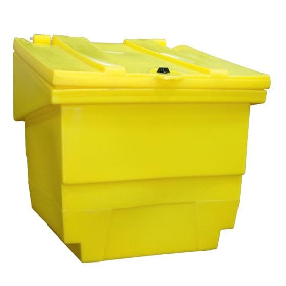 Coffre à absorbant jaune, capacité 250 litres, avec couvercle. 100 % polyéthylèn