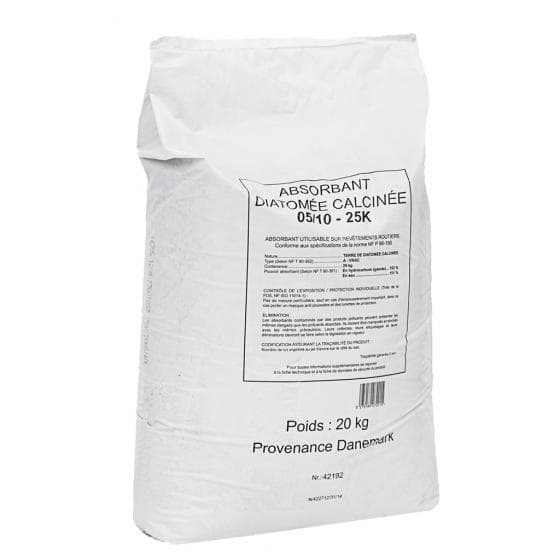 Granulé minéral absorbant tous liquides. Diatomée calcinée. Homologué pour un us