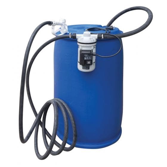 Pompe ADBLUE sur platine inox pour fût à rebord de 220 L. Débit 32 L/min, pistol