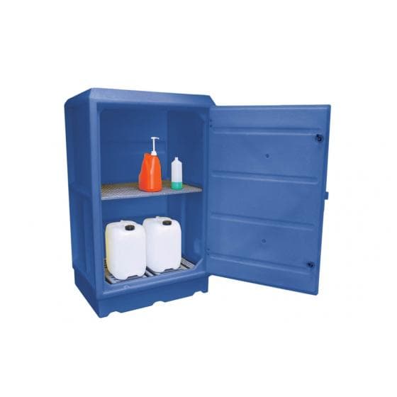 Armoire de stockage (920 x 720 x 1520 mm)  en polyéthylène bleu, avec serrure. C