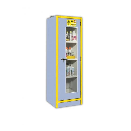 Armoire de sécurité grise et jaune pour produits inflammables, coupe-feu 30 minu