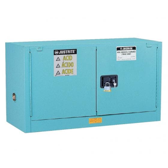 Sur armoire de sécurité bleue pour produits corrosifs, agréement FM, double paro