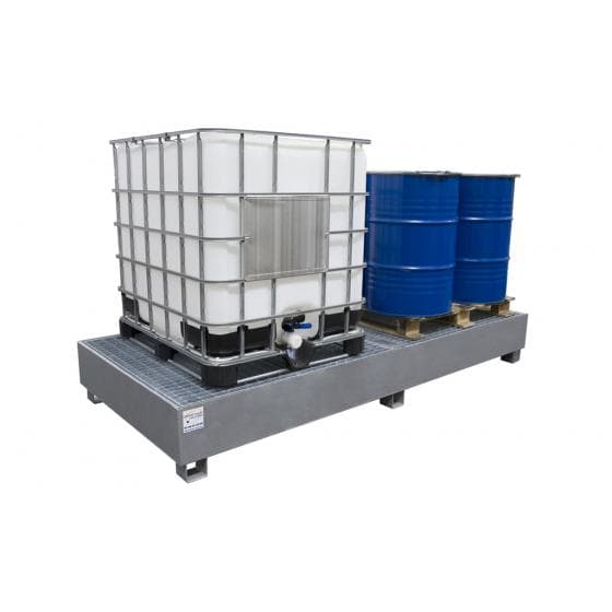 Bac de rétention acier galvanisé à chaud, rétention de 1000 litres, caillebotis