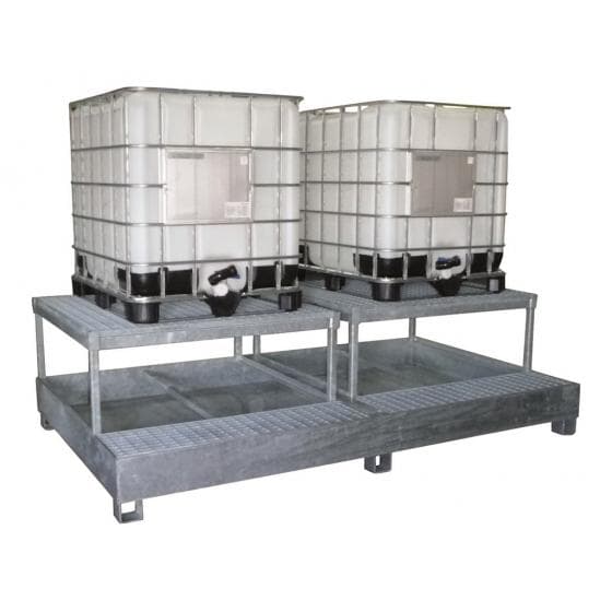 Bac de rétention de 1000 litres, 2 plates-forme pour 1 IBC/8 futs amovibles avec