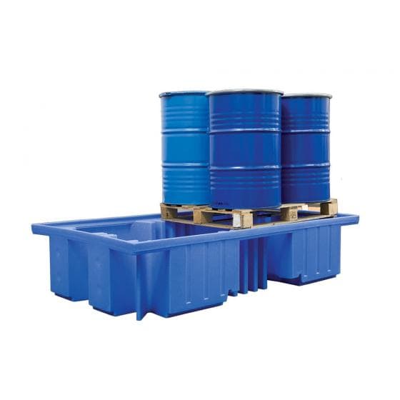 Bac PEHD pour 2 IBC ou 2 palettes 1200 x 1100 mm. Sans caillebotis. Capacité de