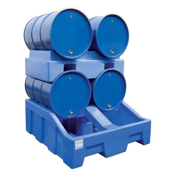 "Support de rétention polyéthylène pour fûts couchés, rétention de 400 litres
"