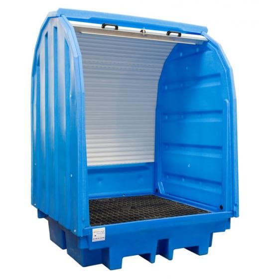 Bac de rétention PEHD caréné avec un volet roulant, rétention de 410 litres, cai
