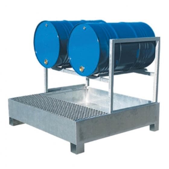 Bac de rétention acier galvanisé à chaud, rétention de 440 litres, demi-caillebo