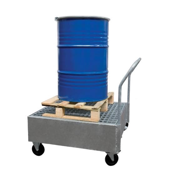 Chariot pour 1 futs debout, rétention de 220 litres - caillebotis amovible, poig