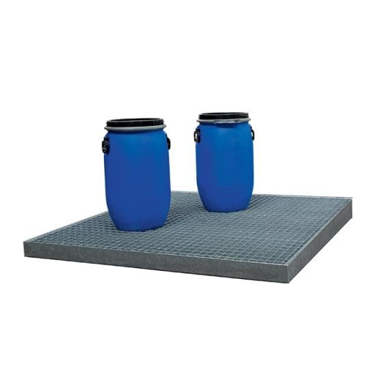 Plancher de rétention en tôle ép. 2 mm, rétention de 125 litres avec caillebotis