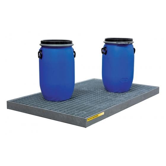 "Plancher de rétention tôle ép. 2 mm, rétention de 85 litres avec caillebotis. D