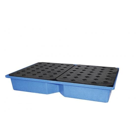 Petit bac PE avec caillebotis PE amovible, capacité de rétention 63 litres.