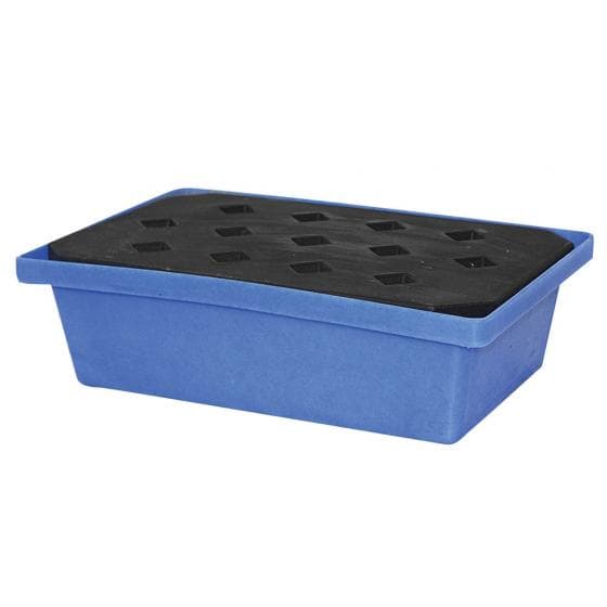 Petit bac PE avec caillebotis PE amovible, capacité de rétention 20 litres.
