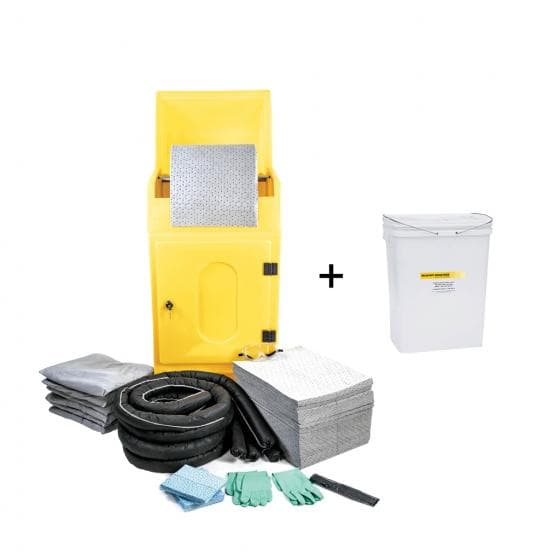 Kit d'intervention pour tous liquides, capacité d'absorption 300 litres.