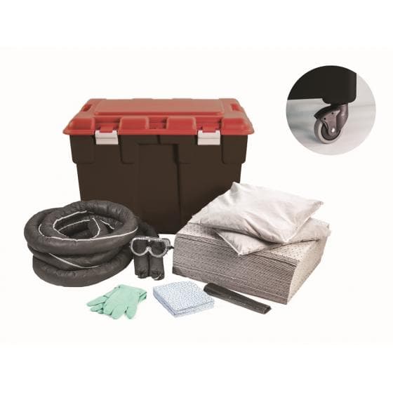 Kit d'intervention pour tous liquides, capacité d'absorption 150 litres.