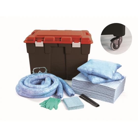 Kit d'intervention pour hydrocarbures, capacité d'absorption 100 litres.