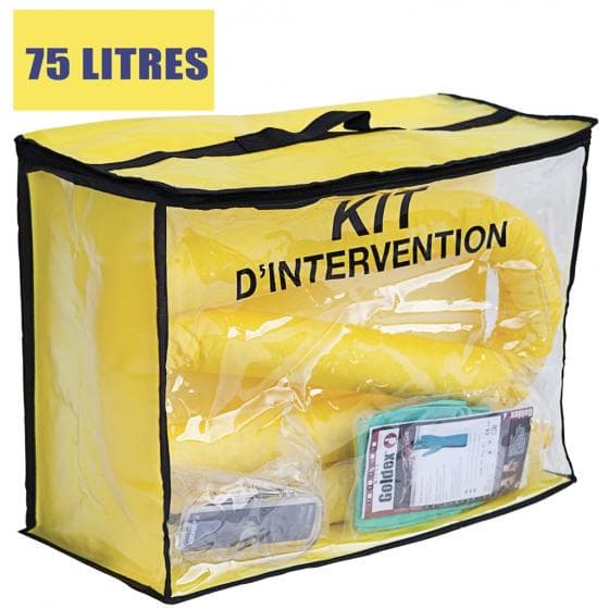 Kit d'intervention pour produits chimiques et tous liquides, capacité d'absorpti