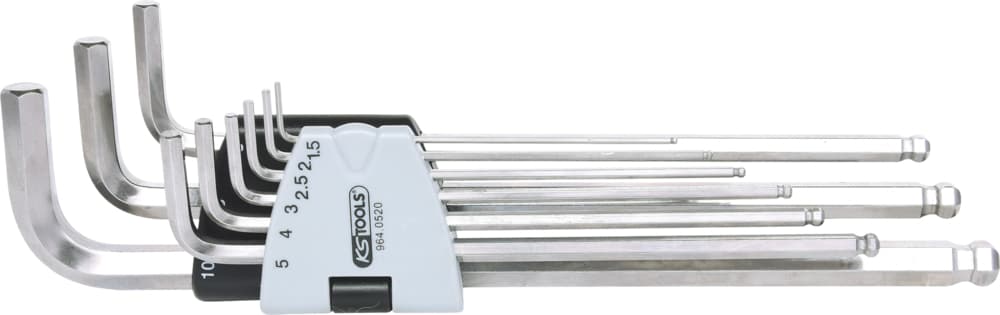 Jeu de clés mâles INOX 6 pans à tête sphérique. extra-longues - 9 pcs