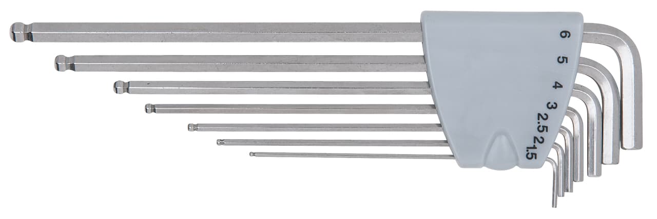 Jeu de clés mâles INOX 6 pans à tête sphérique, extra-longues - 7 pcs