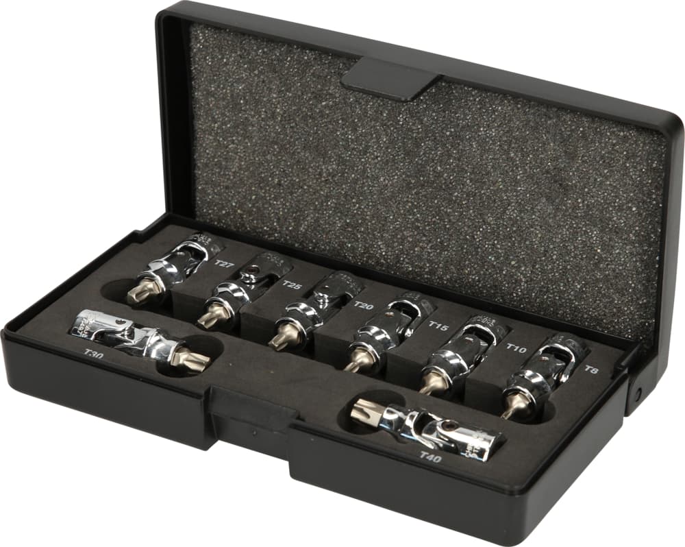 Coffret de 8 douilles tournevis articulées TORX 1-4. T8-T40