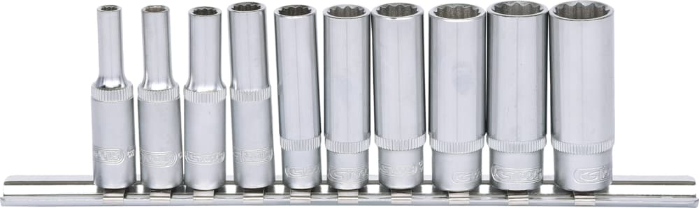 Rail de 10 douilles ULTIMATE® 1-4'' 12 pans longues. 4-13 mm