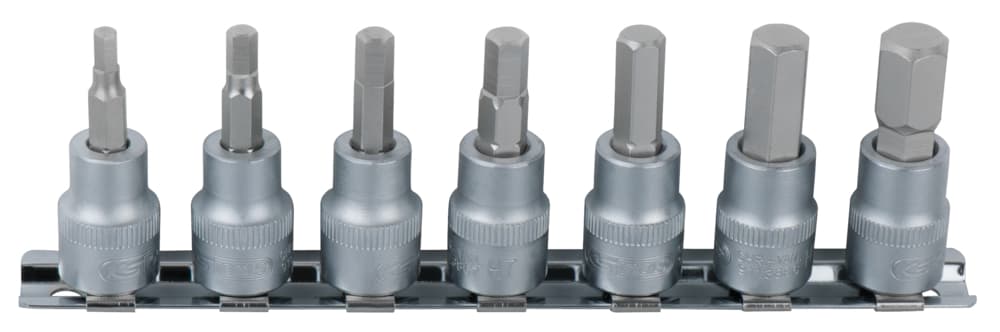 Rail de 7 douilles tournevis 6 pans ULTIMATE 1-4''. 2.5 - 8 mm