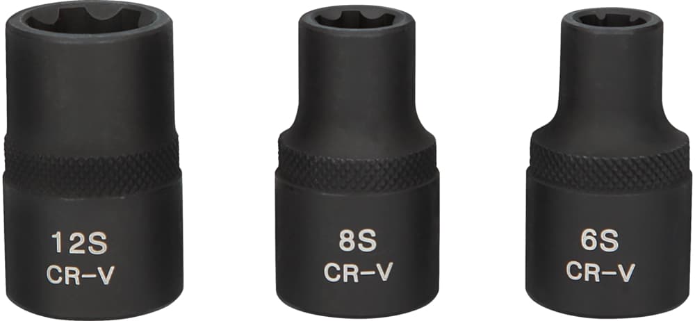 Jeu de 3 douilles à chocs RIBE femelle 1-2'' pour culasse. 65 - 85 - 125 mm