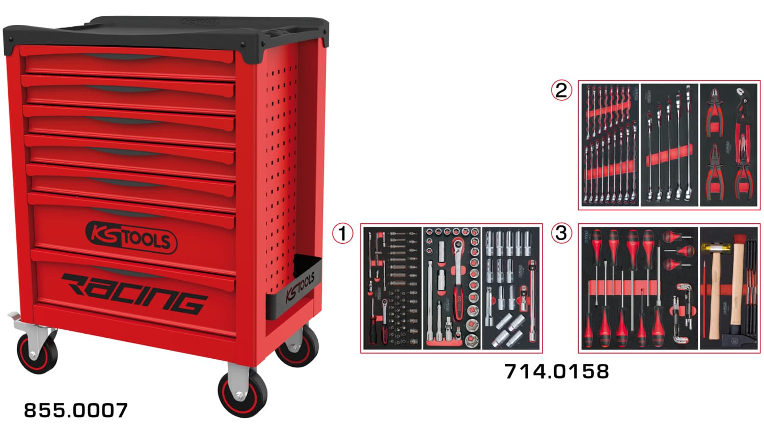 Servante RACING 7 tiroirs équipée de 158 outils