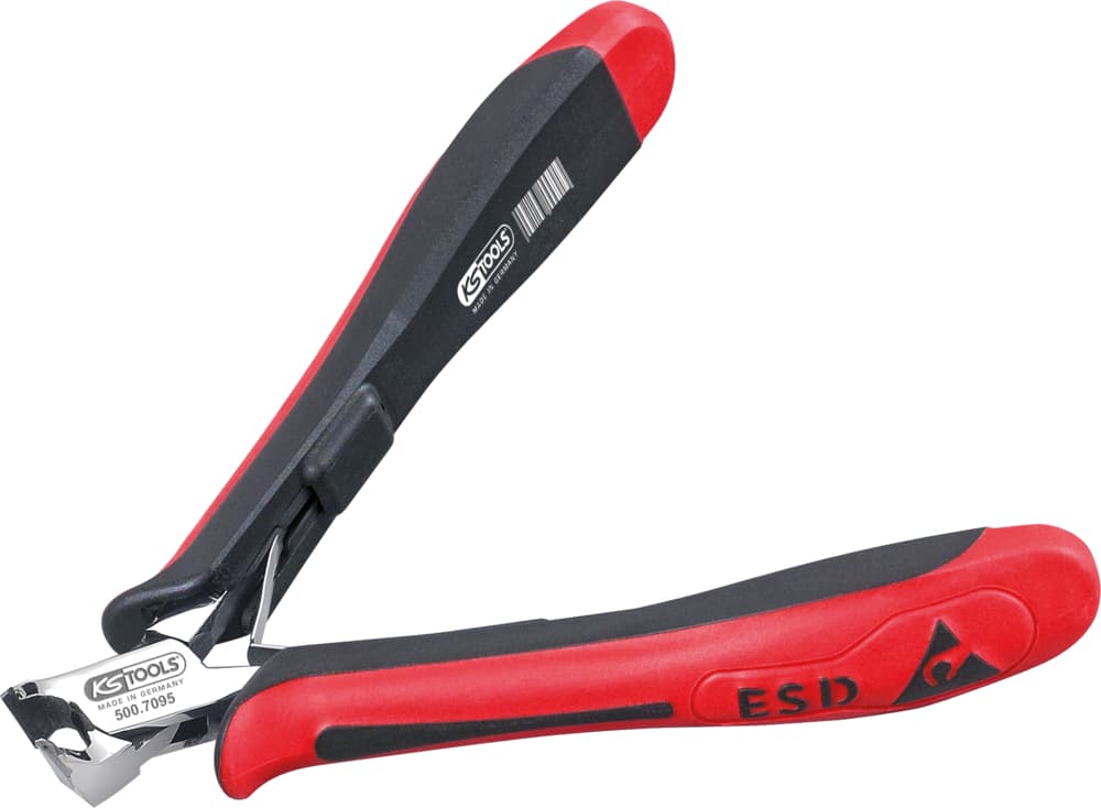 Pince ESD coupante frontale avec becs finement biseautés. 120 mm
