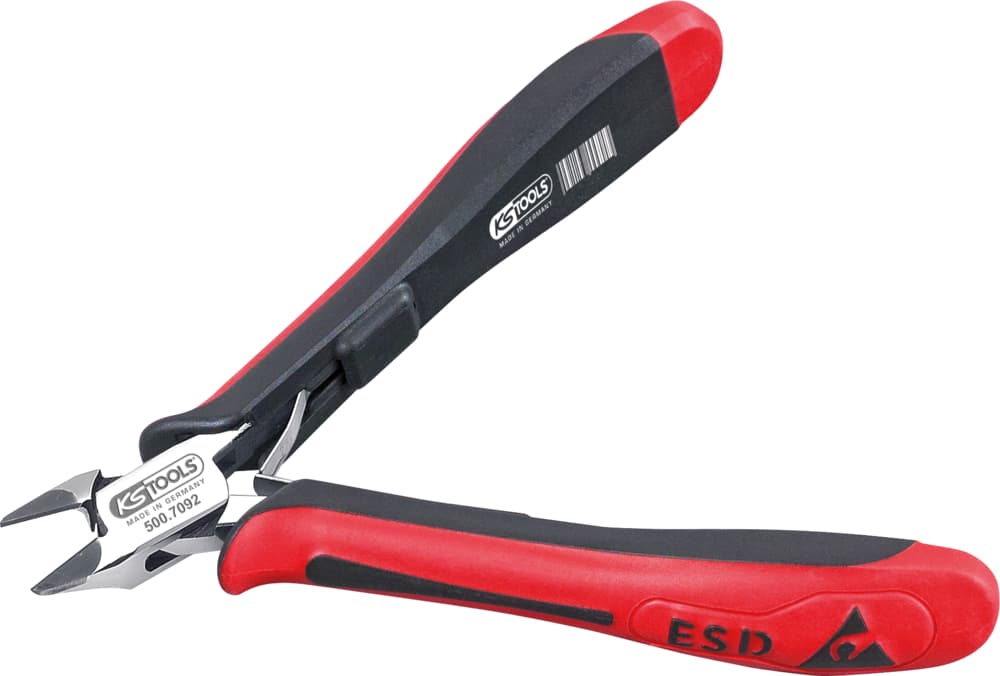 Pince ESD coupante diagonale tête pointue becs finement biseautés. 125 mm