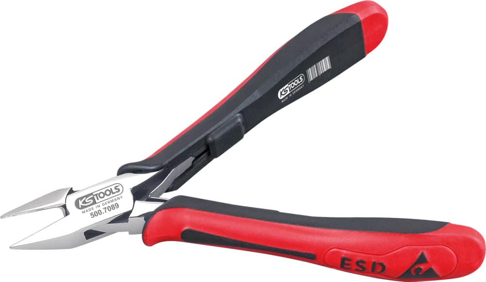 Pince ESD coupante diagonale tête pointue becs finement biseautés. 125 mm