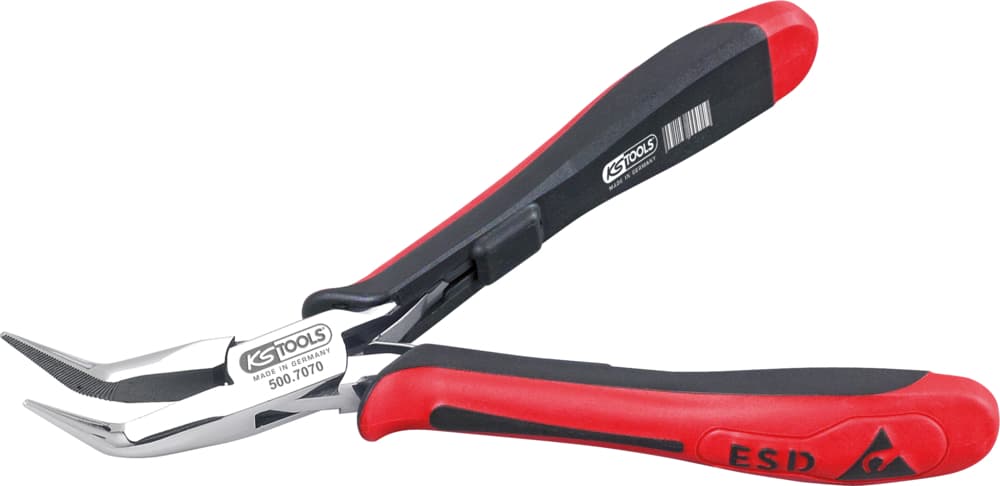 Pince ESD à becs coudés demi-ronds lisses. 155 mm