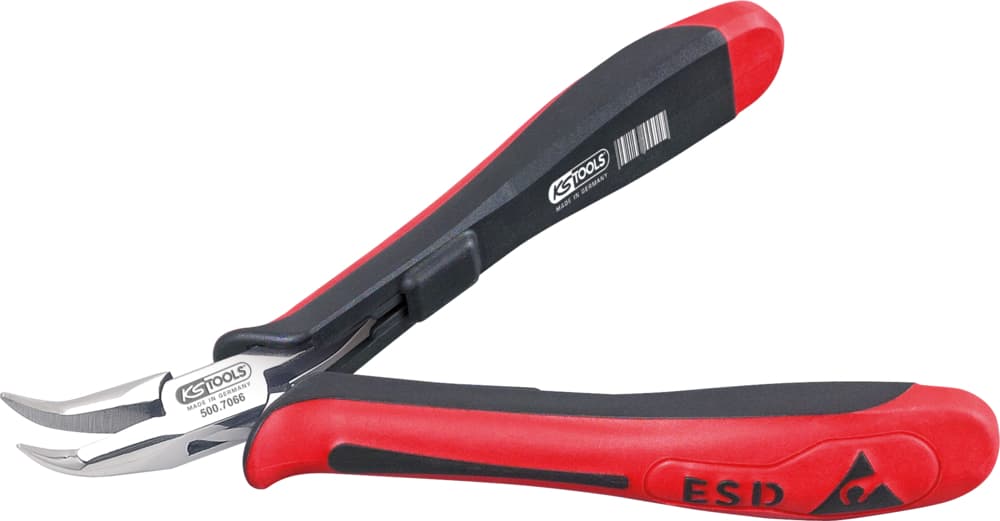 Pince ESD à becs coudés lisses. 130 mm