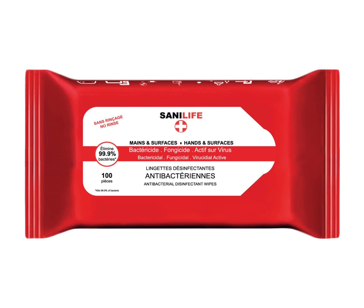 Pochette de 100 lingettes bactéricides