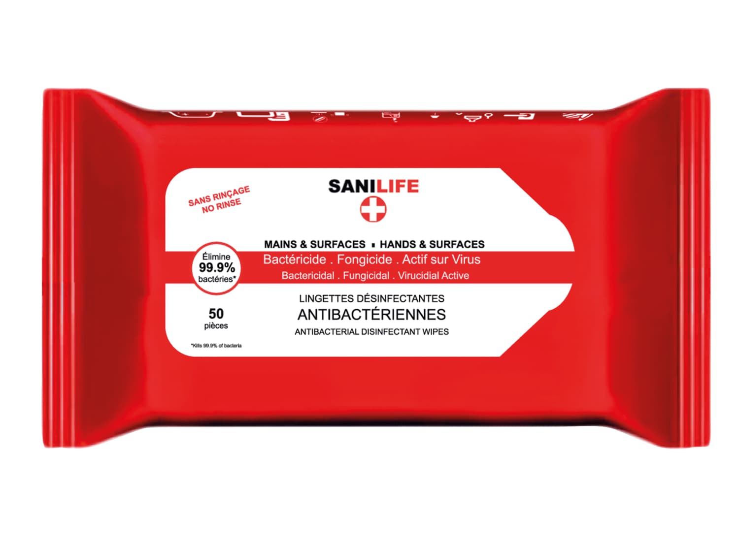 Pochette de 50 lingettes bactéricides