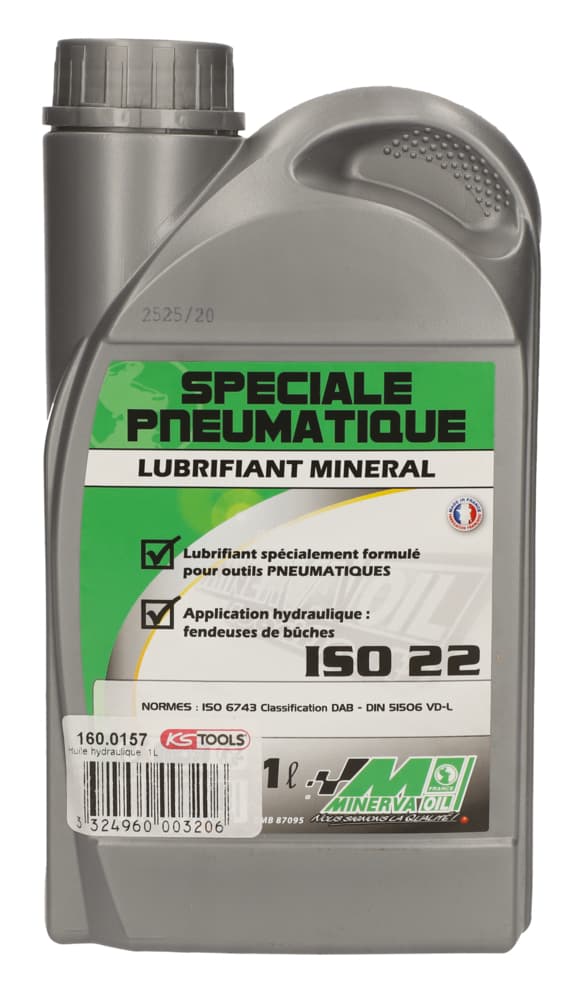 Lubrifiant ISO 22 pour outils pneumatiques et petits systèmes hydrauliques, 1L