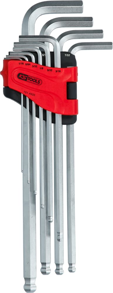 Jeu de clés mâles 6 pans à tête sphérique extra-longues, 1/16'' à 3/8''