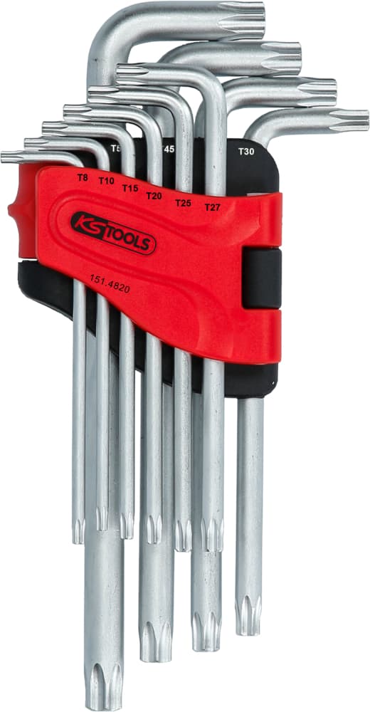 Jeu de 10 clés mâles TORX® percé longue, TB8 à TB50