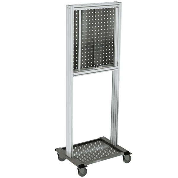 MAINTPOST 650 INOX l 620 x P 540 x H 1765 mm avec portes en PMMA sur roulettes