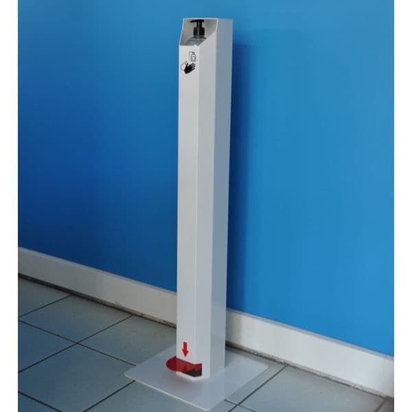 Colonne Distributeur à pédale de Gel Hydroalcoolique l 310 x H 1000 mm métal