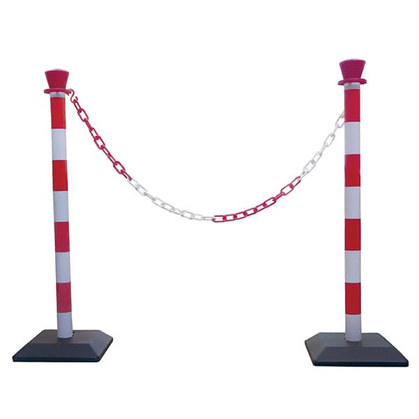 Kit de 2 poteaux PVC avec chaine 2 Mètres rouge/blanc