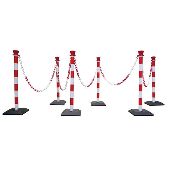 Kit de 6 poteaux PVC avec chaine 10 Mètres rouge/blanc