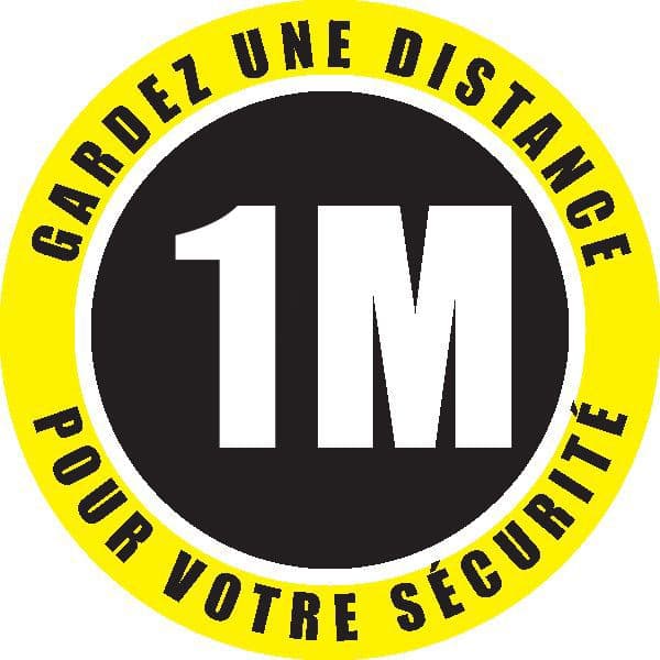 Lot de 2 pictogrammes adhésifs au sol Dia 300 mm : Gardez vos distances 1M